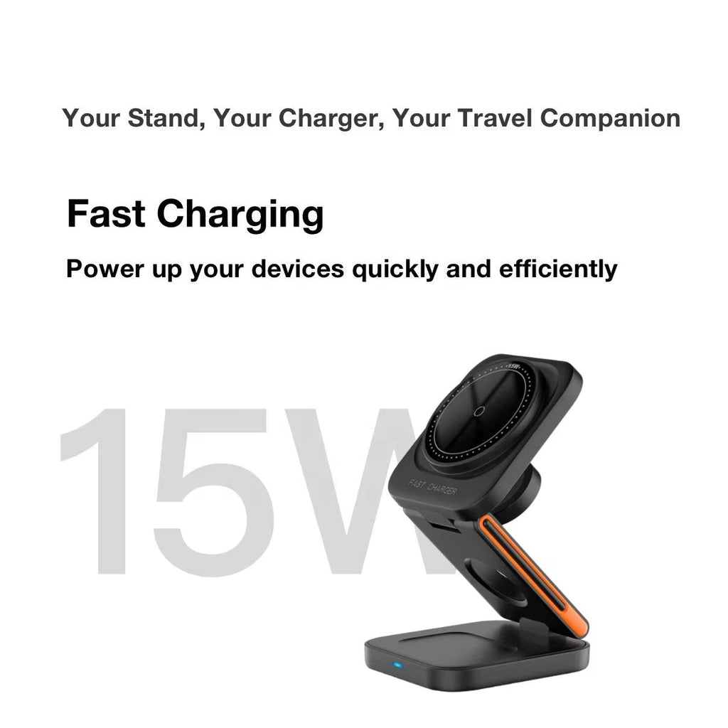 Foldable 3-in-1 magnetic wireless charging dock