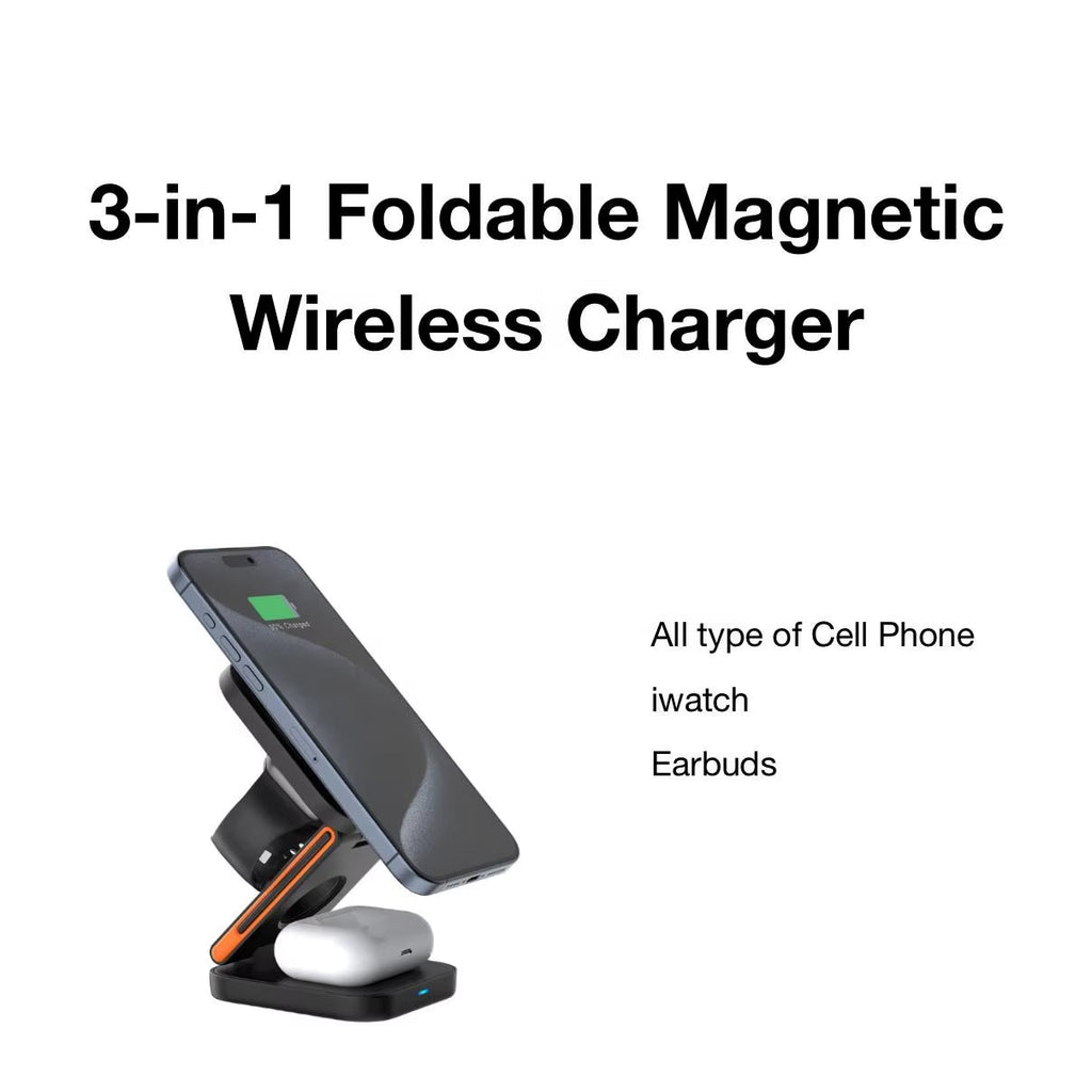 Foldable 3-in-1 magnetic wireless charging dock