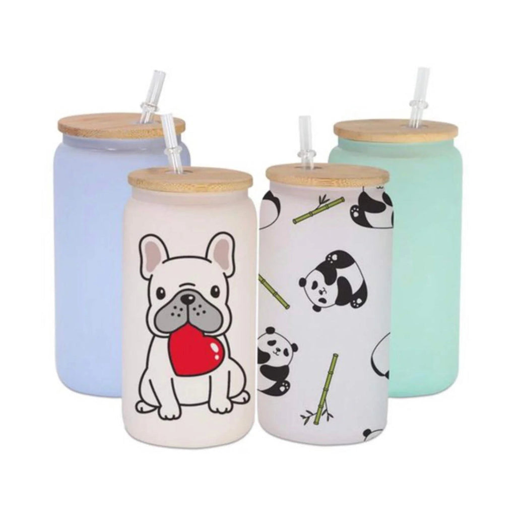 Double-wall glass tumbler with bamboo lid