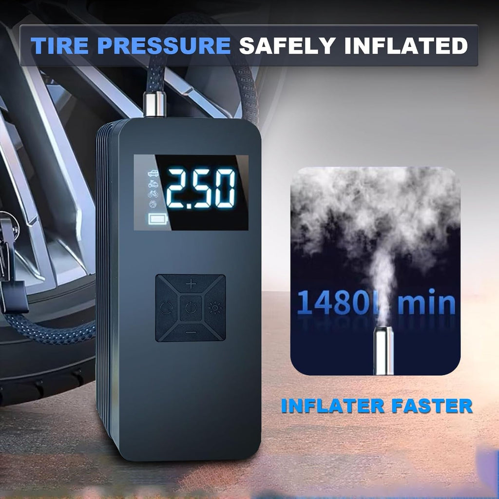 Portable jump starter with air compressor