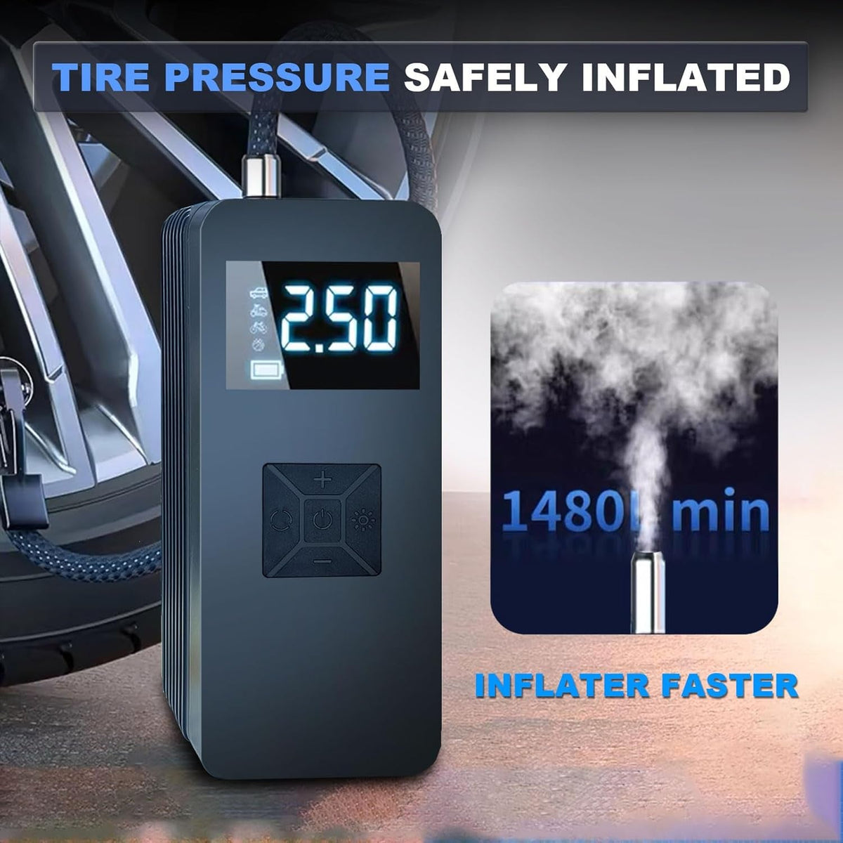 Portable jump starter with air compressor