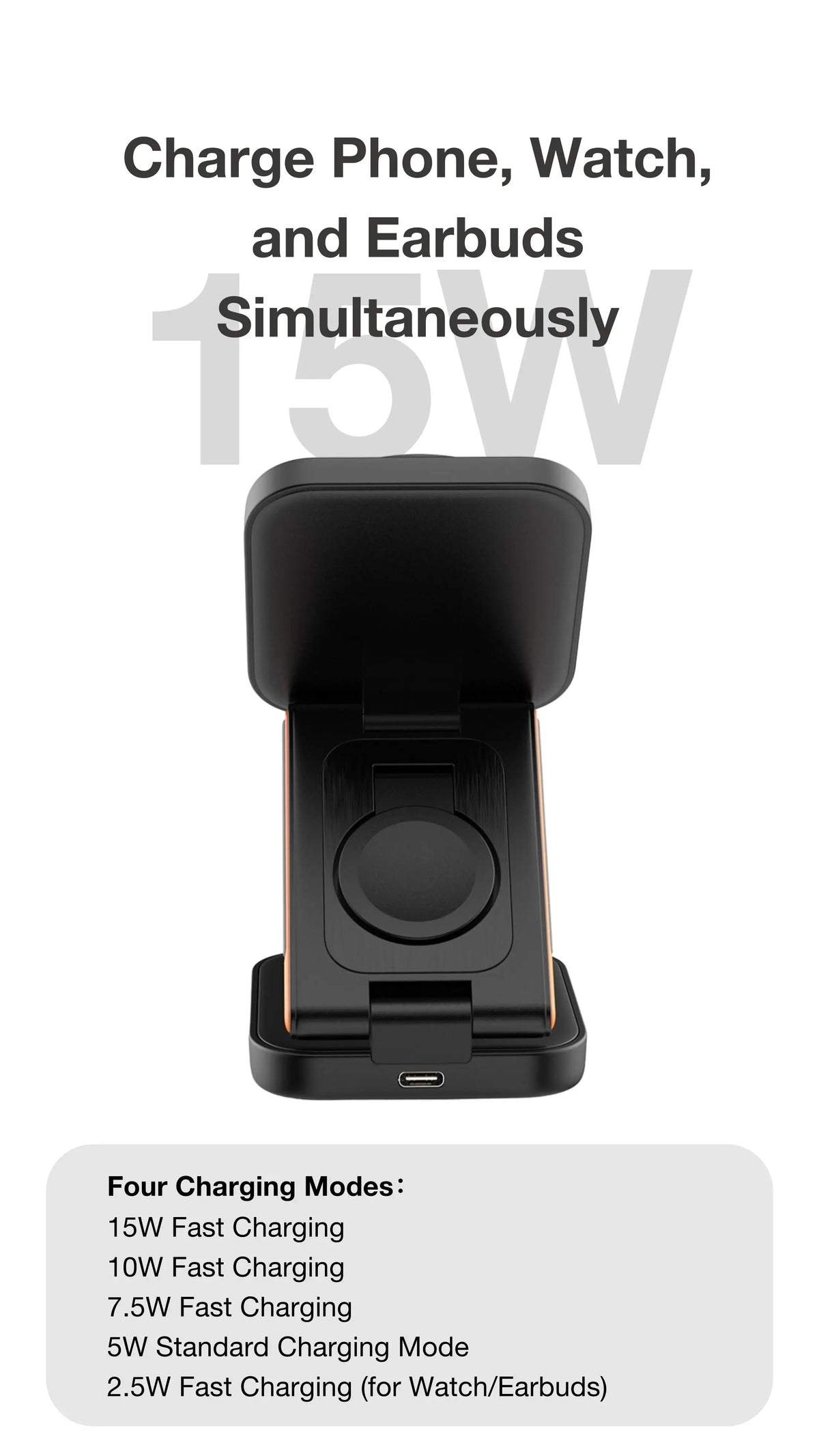 Foldable 3-in-1 magnetic wireless charging dock