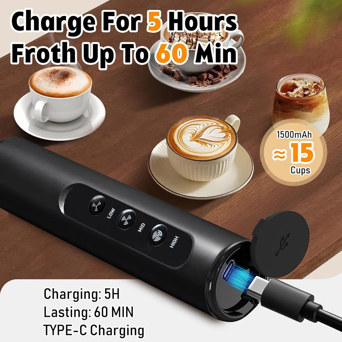 Handheld rechargeable milk frother