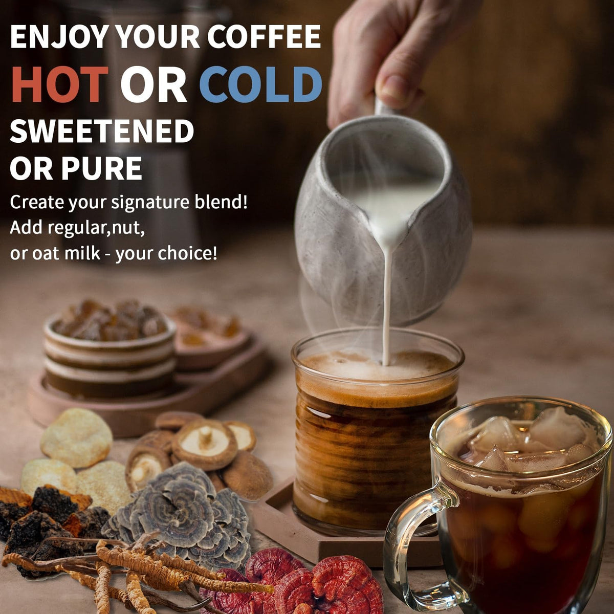 Functional mushroom coffee with adaptogens